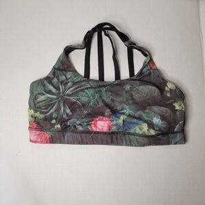 Lululemon Energy Bra Sports Yoga Strappy Floral Jungle Black Women's 8 Preowned